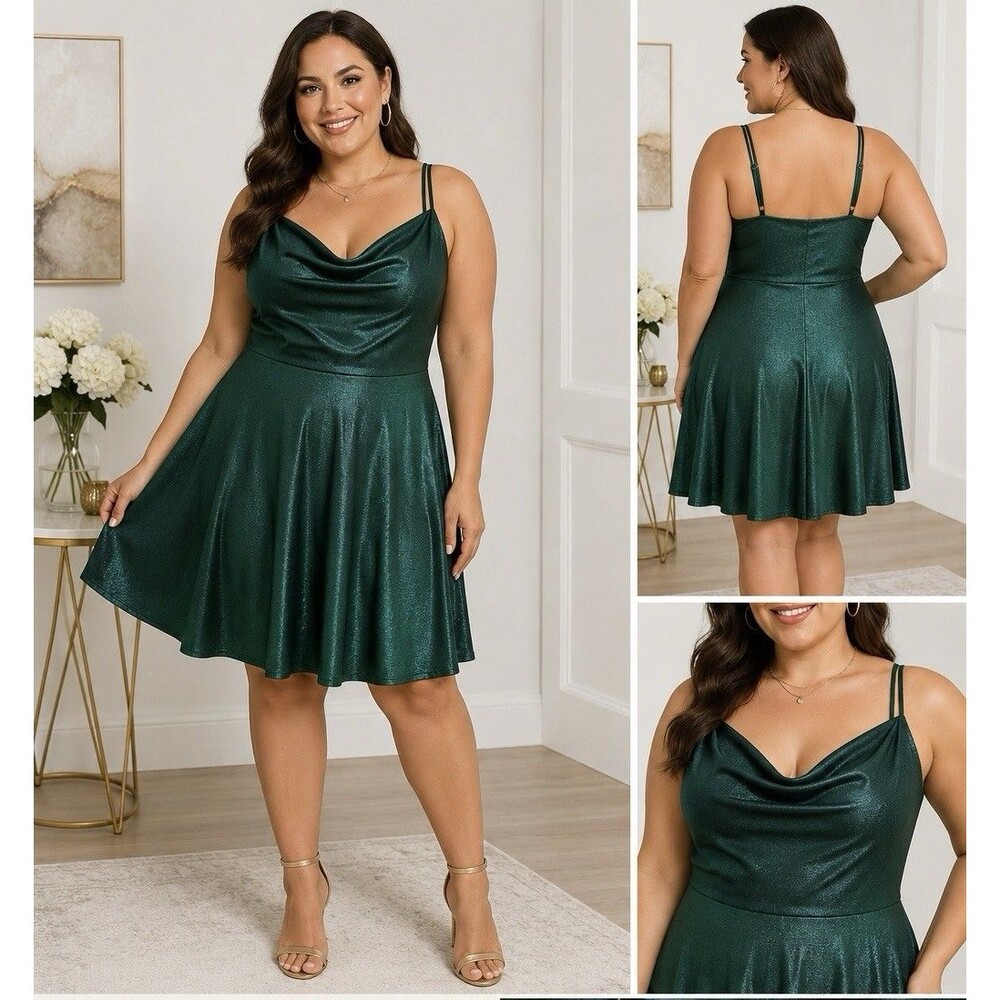 City Studio 14W Hunter Green Cowl Neck Fit & Flare Prom Cocktail Dress NWT $79